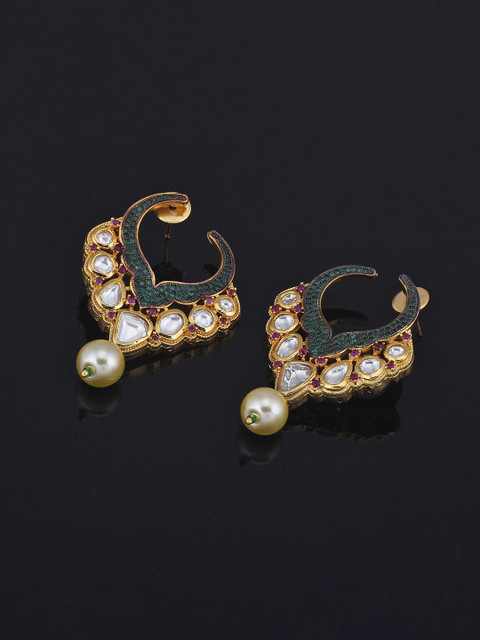 

Tistabene Gold-Plated & Green Contemporary Hoop Earrings