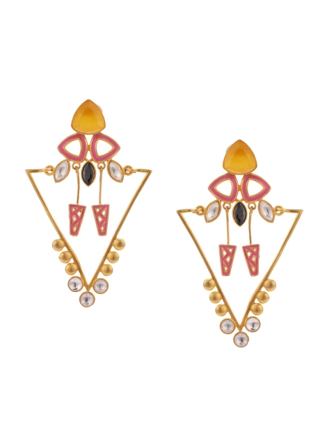 

Tistabene Gold-Plated & White Triangular Drop Earrings