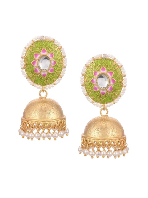 

Tistabene Green & Pink Dome Shaped Jhumkas Earrings