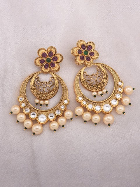 

Tistabene Gold-Plated & Green Contemporary Chandbalis Earrings