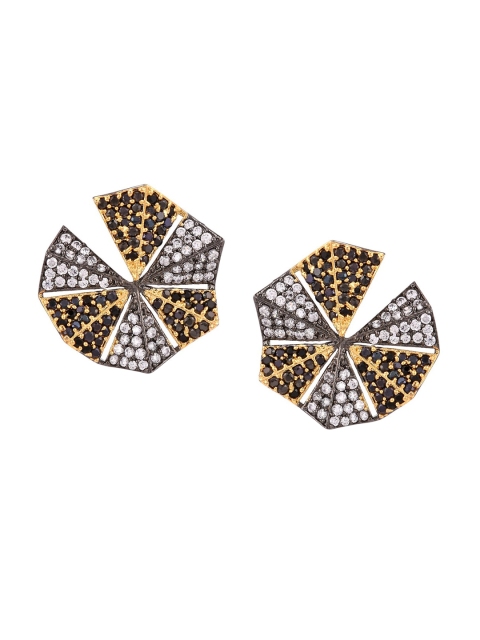 

Tistabene Rhodium-Plated Black Stone Studded Circular Studs Earrings