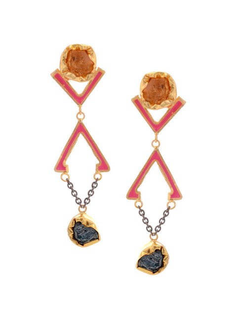 

Tistabene Pink & Gold-Toned Geometric Drop Earrings