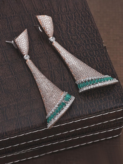 

Tistabene Green & Silver-Toned Contemporary Drop Earrings