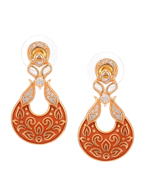 

Tistabene Orange & Gold-Plated Contemporary Chandbalis Earrings