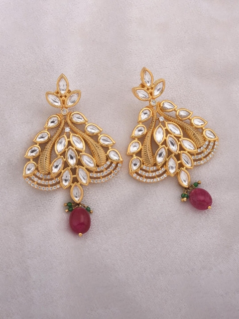 

Tistabene Gold-Plated & Pink Contemporary Drop Earrings