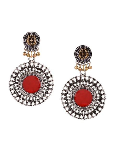 

Tistabene Red & Silver-Plated Contemporary Drop Earrings