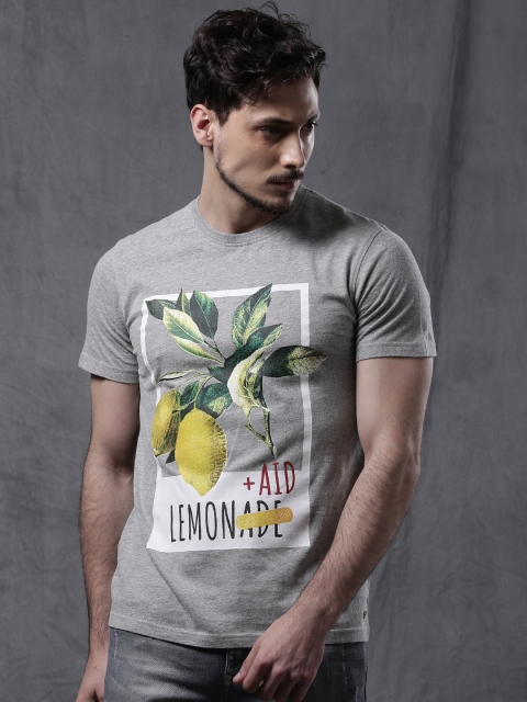 

WROGN Men Grey Printed Round Neck T-Shirt