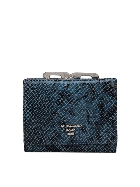 

Da Milano Women Blue & Black Abstract Textured Leather Three Fold Wallet