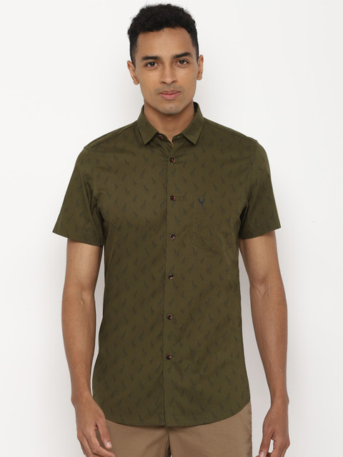 

Allen Solly Men Olive Green Slim Fit Printed Cotton Casual Shirt