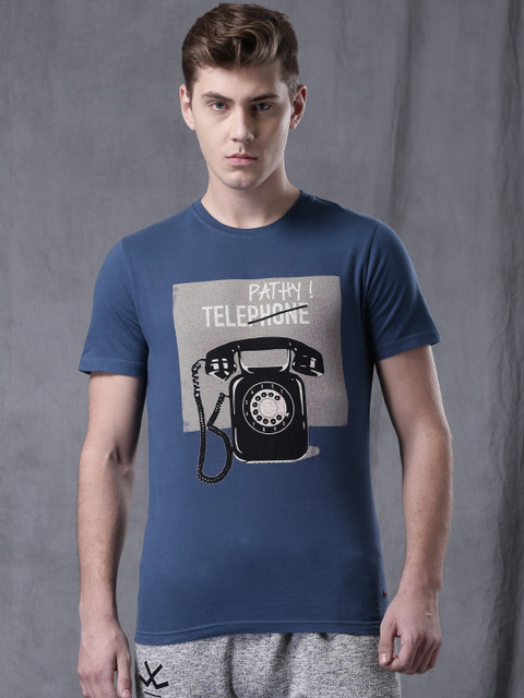 

WROGN Men Blue Printed T-shirt
