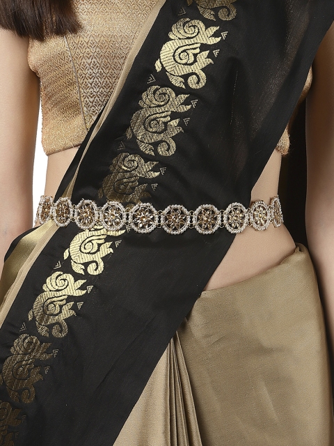 

KARATCART Gold-Plated & Yellow Kundan Studded & Beaded Kamarbandh
