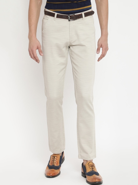 

V2 Value & Variety Men Cream-Coloured Jacquard Regular Fit Trousers