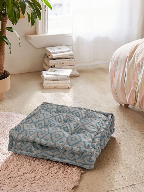 

S9home by Seasons Grey & Turquoise Blue Printed Square Floor Cushion