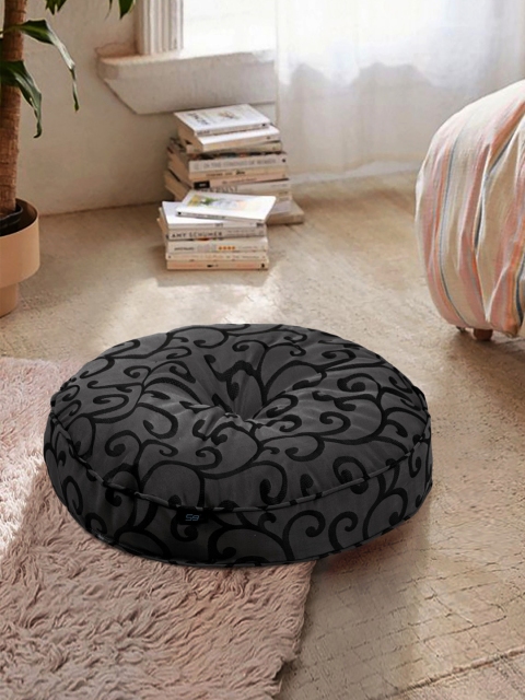 

S9home by Seasons Grey & black Printed Round Floor Cushion