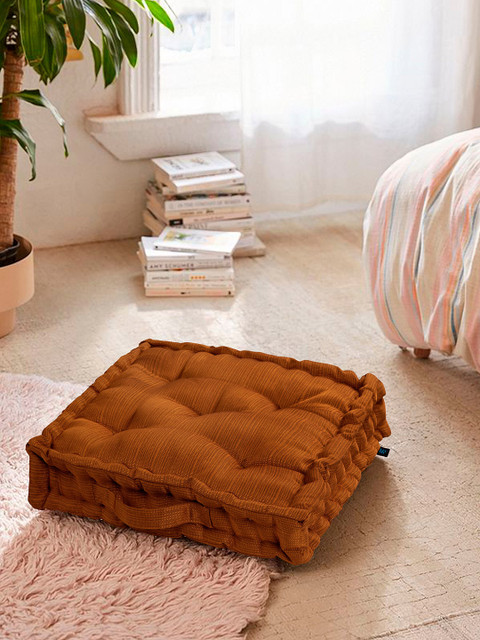 

S9home by Seasons Copper-Coloured Solid Square Floor Cushion