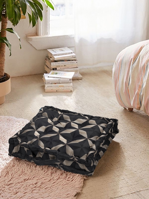 

S9home by Seasons Black Printed Square Floor Cushion