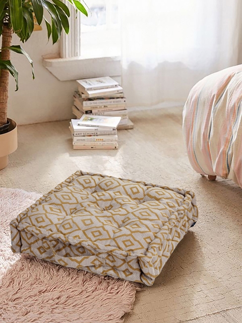 

S9home by Seasons Grey & Mustard Printed Square Floor Cushion