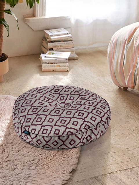 

S9home by Seasons Grey & Purple Printed Round Polyester Floor Cushion