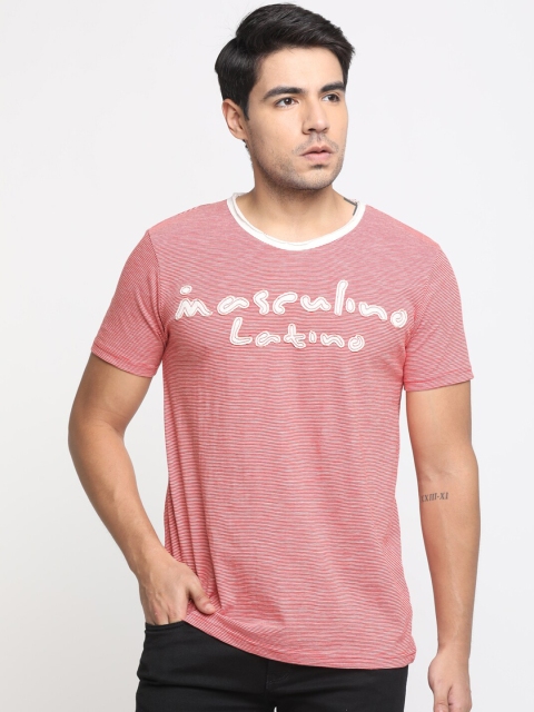

Masculino Latino Men Pink & White Striped Round Neck Cotton T-shirt