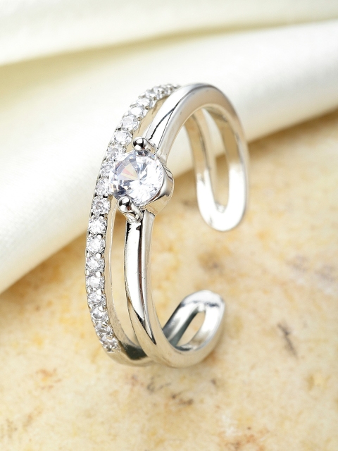 

KARATCART Silver-Plated White AD-Studded Adjustable Finger Ring