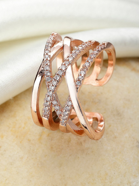 

KARATCART Women Rose Gold-Plated White AD-Studded Finger Ring