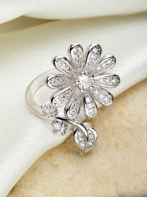 

KARATCART Women Silver Plated White AD Studded Adjustable Finger Ring