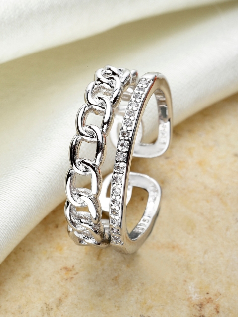 

KARATCART Silver-Plated White AD-Studded Adjustable Finger Ring