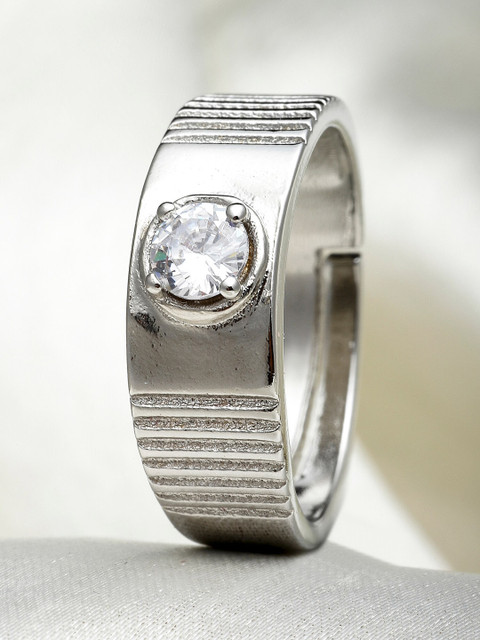

KARATCART Men Silver-Plated White AD-Studded Adjustable Finger Ring