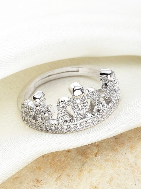 

KARATCART Silver-Plated White AD-Studded Adjustable Finger Ring