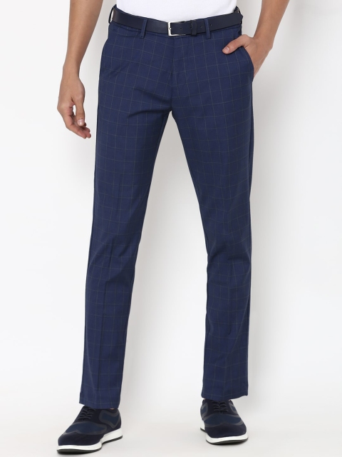

Allen Solly Men Navy Blue Checked Regular Fit Trousers