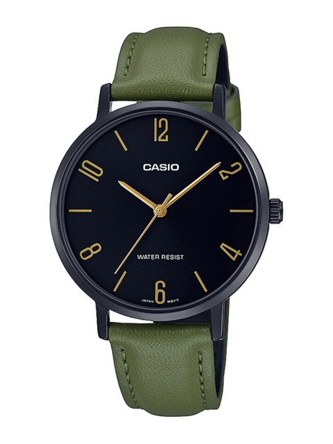

CASIO Women Black Dial & Green Leather Straps Analogue Watch