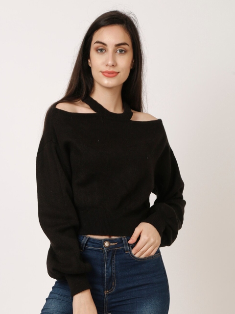 

NoBarr Women Black Solid Crop Pullover Sweater