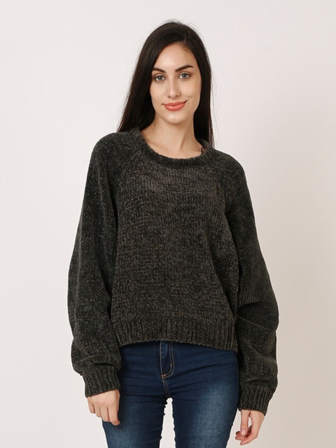 

NoBarr Women Grey Solid Long Sleeves Pullover Sweater