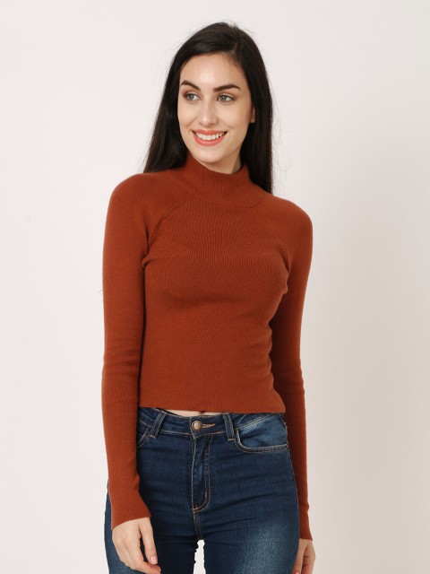 

NoBarr Women Maroon Solid Long Sleeves Pullover Sweater