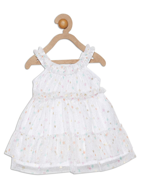 

612 league Girls White & Gold-Toned Fit & Flare Dress