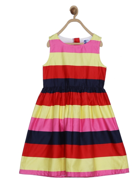 

612 league Girls Yellow & Red Striped Cotton Dress