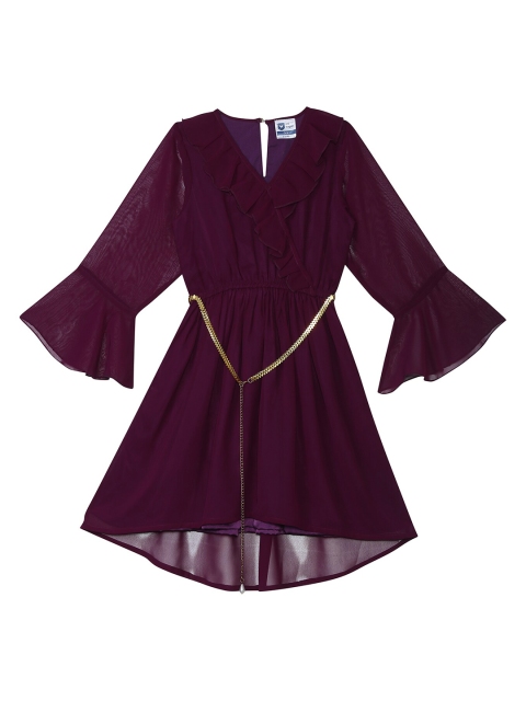 

612 league Girls Purple Ruffles Georgette Wrap Dress