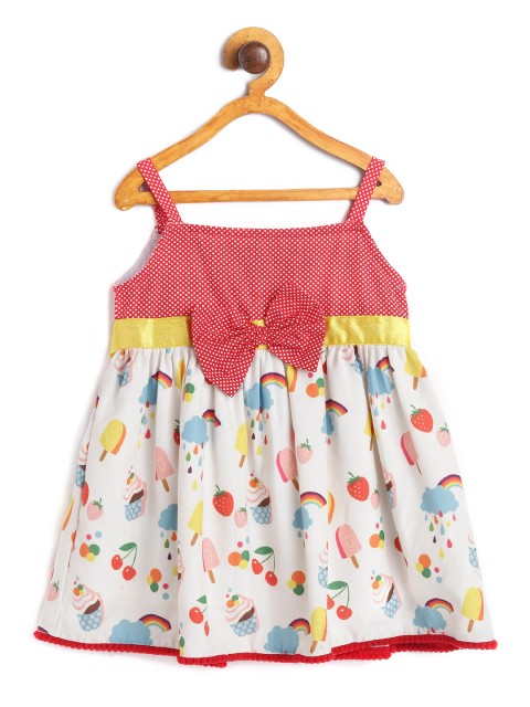 

612 league Girls White & Red Cotton Strappy Dress