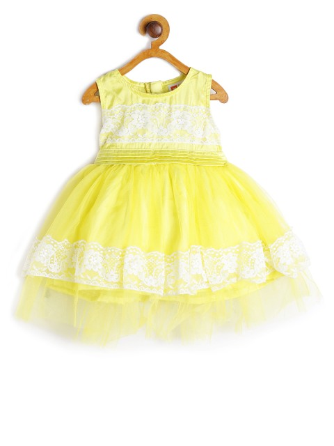 

612 league Girls Yellow & White Self Design Dress