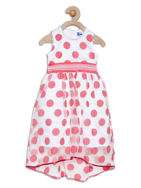 

612 league Girls White & Pink Polka Dot Printed Midi Dress