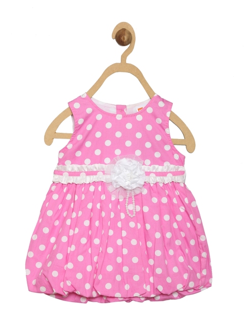 

612 league Girls Pink & White Polka Dot Printed Cotton Balloon Dress