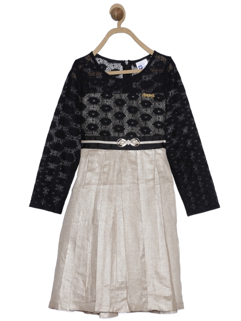 

612 league Girls Black & Grey Colourblocked Raw Silk Maxi Dress