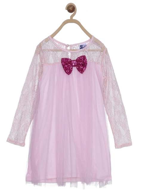 

612 league Girls Pink Lace Inserts A-Line Dress