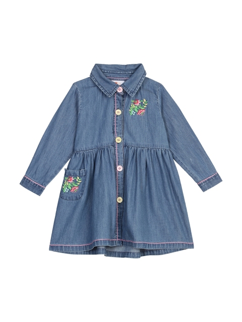 

612 league Girls Blue Cotton Denim Shirt Dress