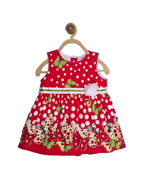 

612 league Girls Red & White Printed Cotton Dress