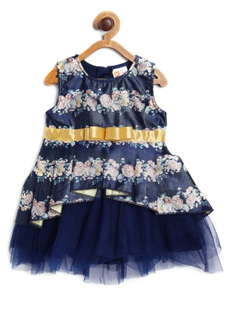 

612 league Girls Navy Blue & White Floral Layered Dress