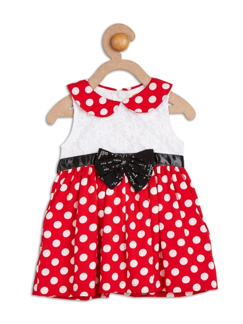 

612 league Girls Red & White Polka Dot Printed Peter Pan Collar Dress