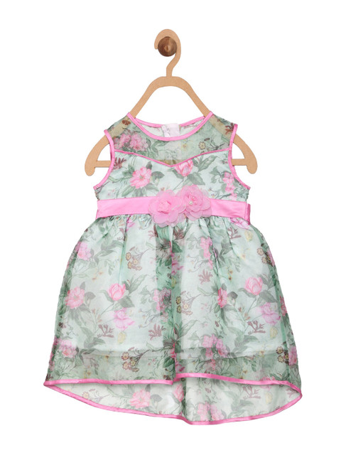 

612 league Girls Green & Pink Floral Printed Cotton Dress