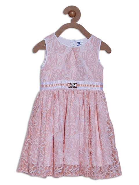 

612 league Girls Peach-Coloured Self Design Dress
