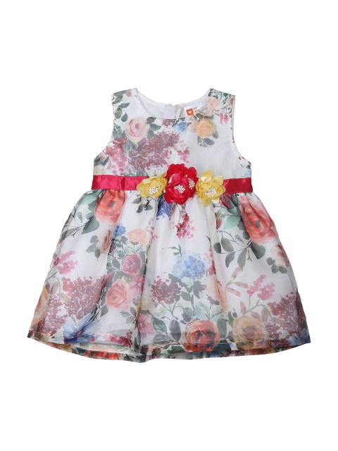 

612 league Girls White & Red Floral Printed Dress